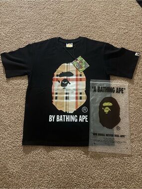 A Bathing Ape Black T-Shirt with Burberry-Style Ape Graphic